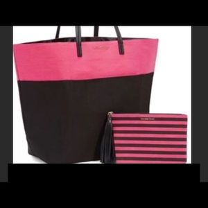 NEW Victoria’s Secret pink/black tote & Makeup bag